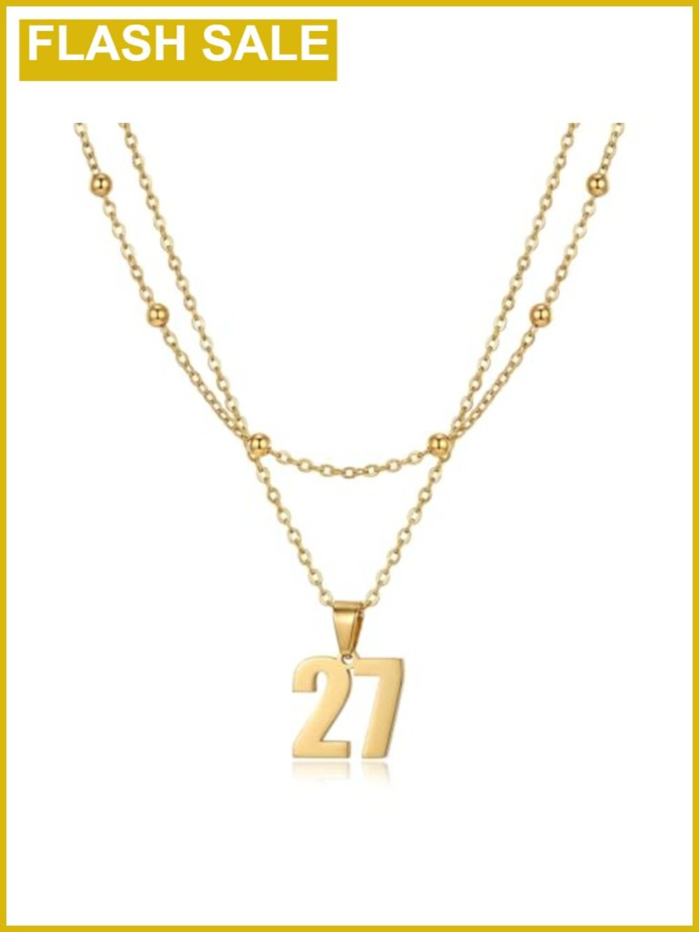 18K Gold Plated Stainless Steel Layered Number Necklace for Women